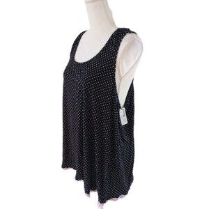 Velvet Kitten 2X Tank Top Pajama Shirt Black Pink Polka Dot Lace Trim NWT